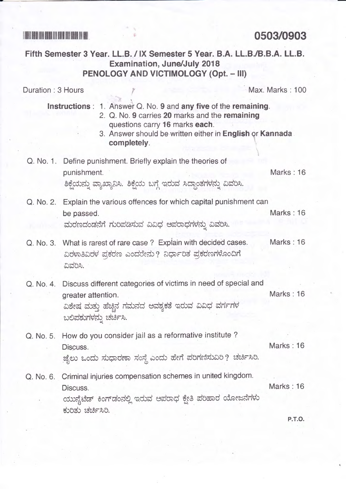 Penology & Victimology - June 2018 Question Paper - l illill lllll ...