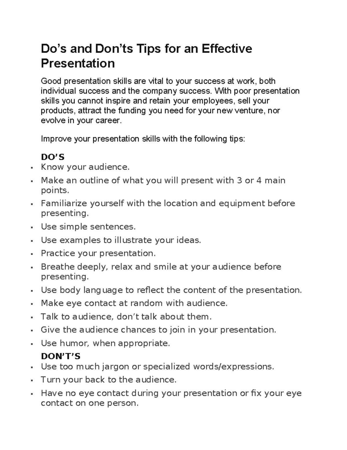 Presentation Skills - Gfff - Do’s and Don’ts Tips for an Effective ...