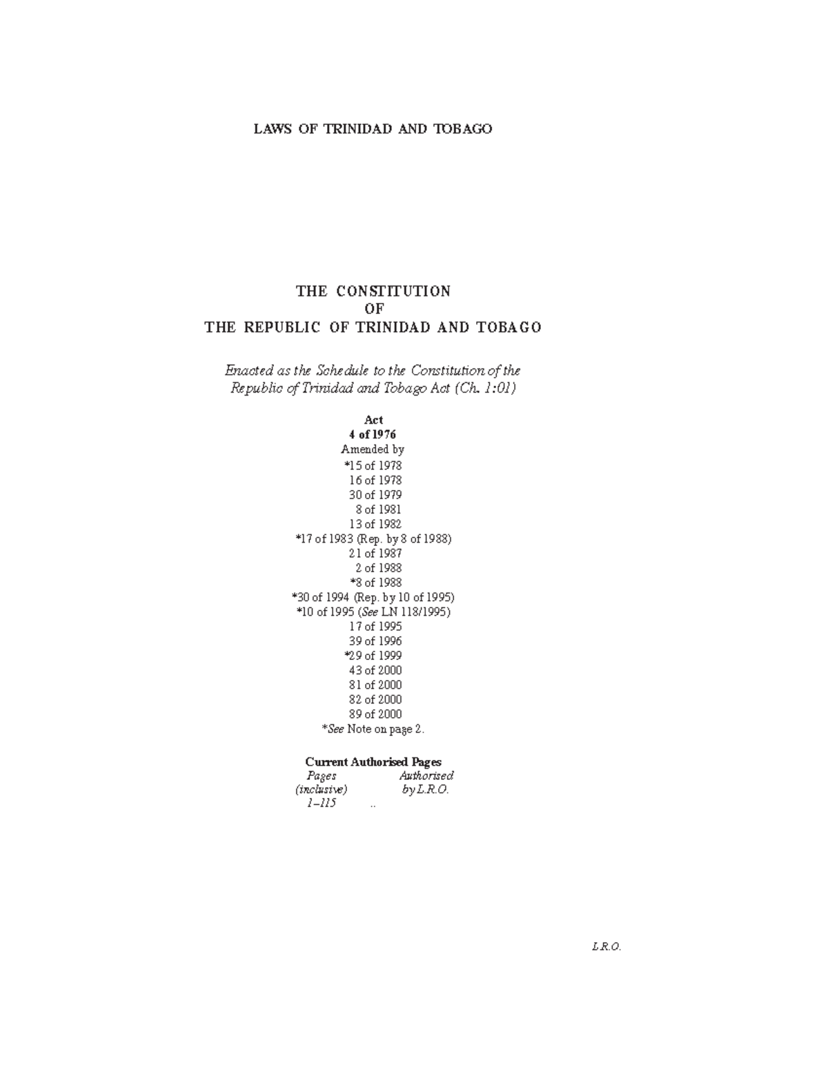 TT Constitution - Hhhhhhhhhhhhhh - Act 4 of 1976 Amended by Current ...