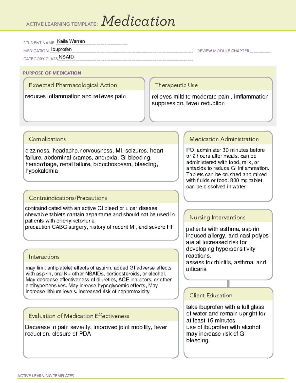 Ibuprofen drug card - drug card for OB - ACTIVE LEARNING TEMPLATES ...