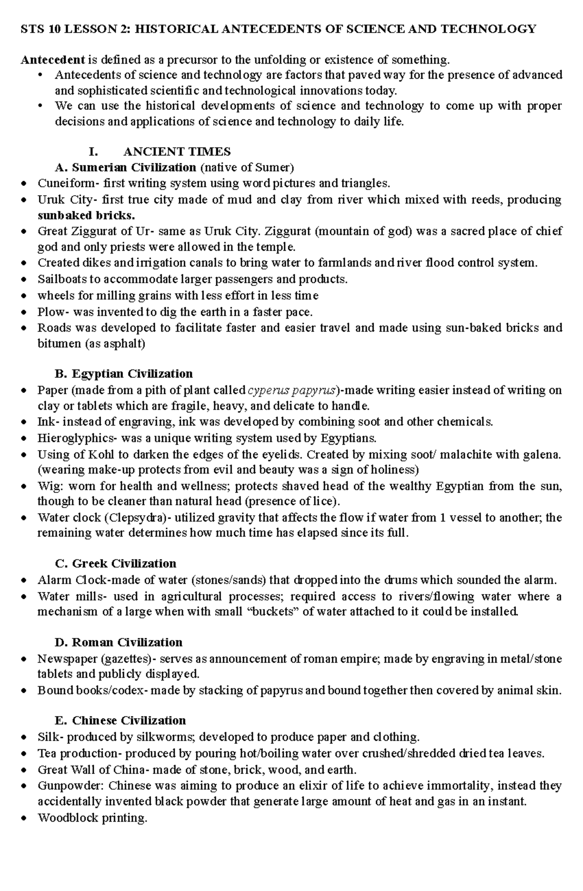 Module 1 Lesson 2 - Technology Antecedents - STS 10 LESSON 2 ...