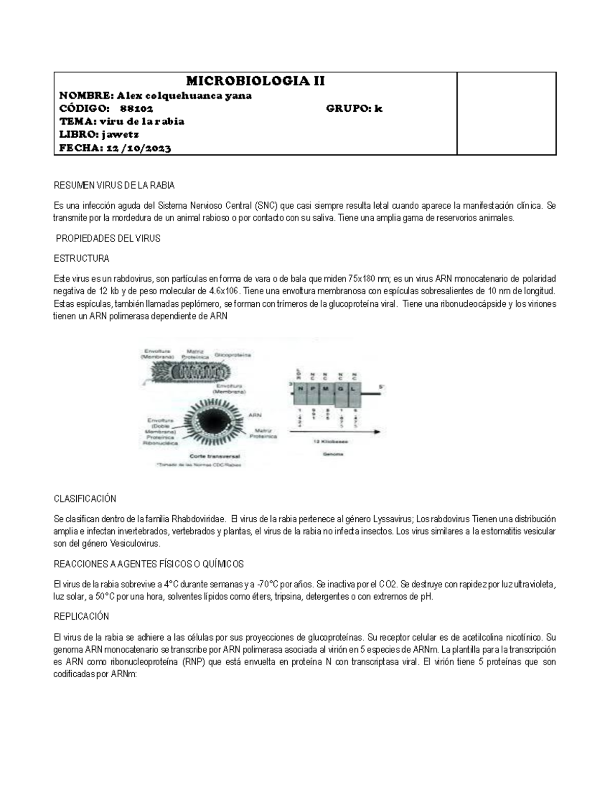 Resumen polio-rabia jawetz - MICROBIOLOGIA II NOMBRE: Alex colquehuanca ...