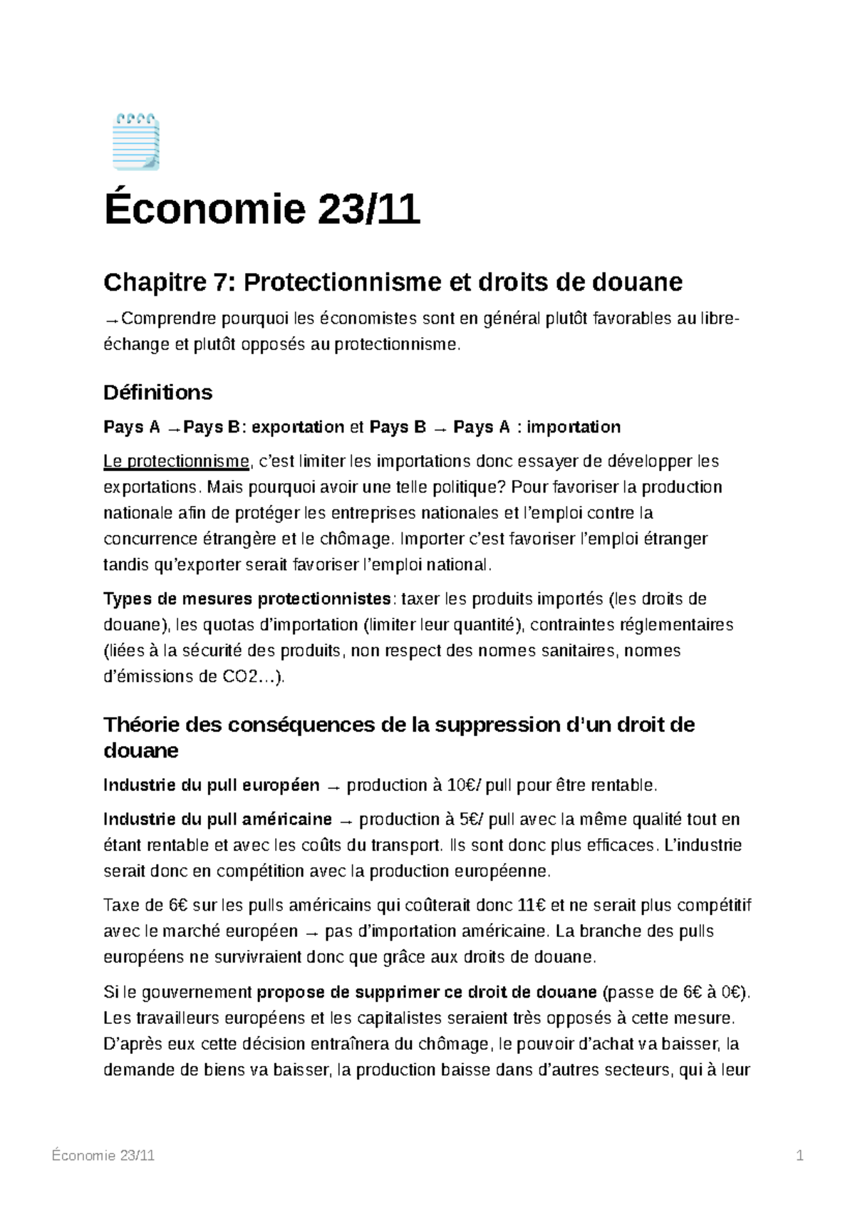 chapitre-7-protectionnisme-et-droits-de-douane-conomie-23-11-1-f