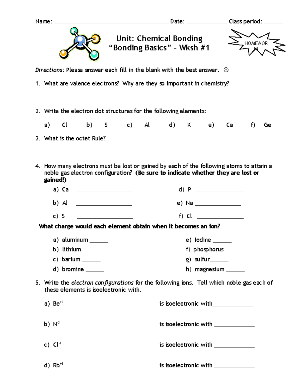 Wksh1-Basics of Bonding - Name ...