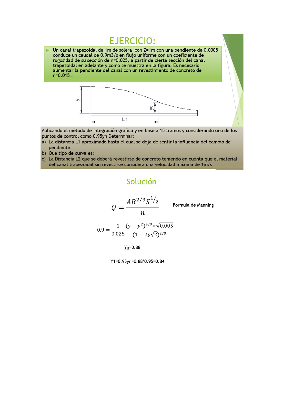 Ejercicios DE Estructuras Hidraulicas - (La SoluciÛn Se Detalla En El ...