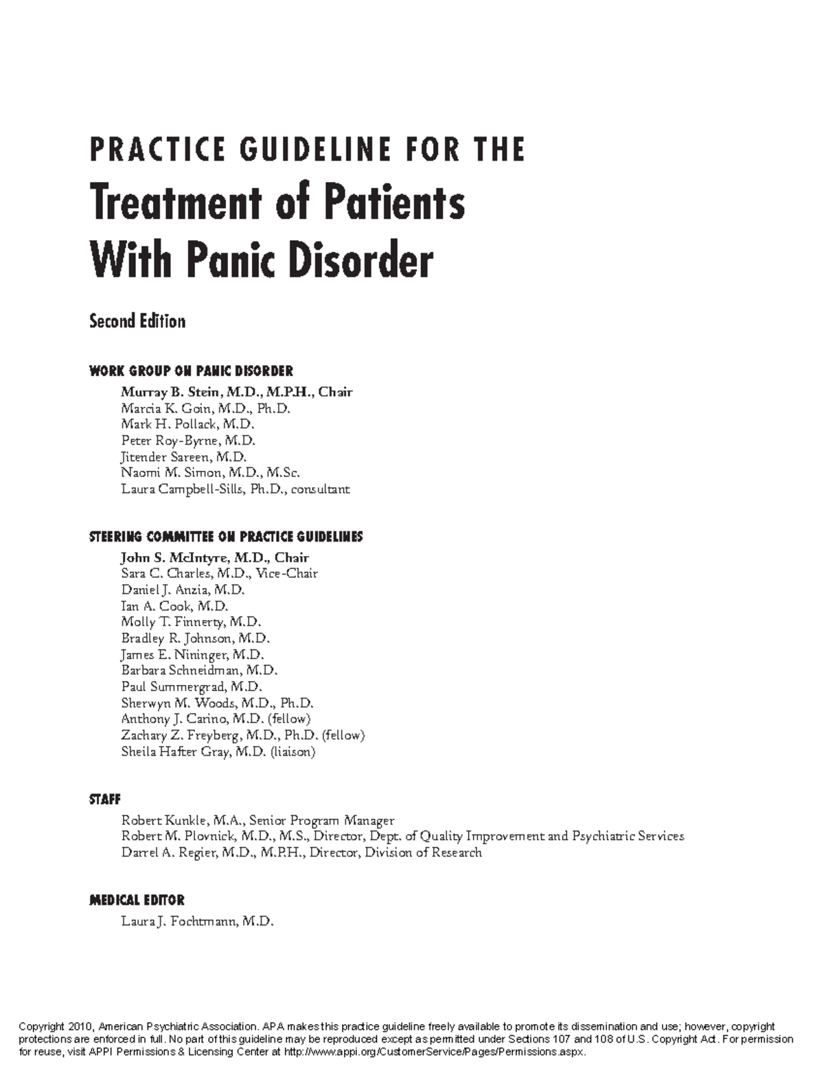 USA Practice Guideline Panic Disorder - P R A C T I C E G U I D E L INE ...