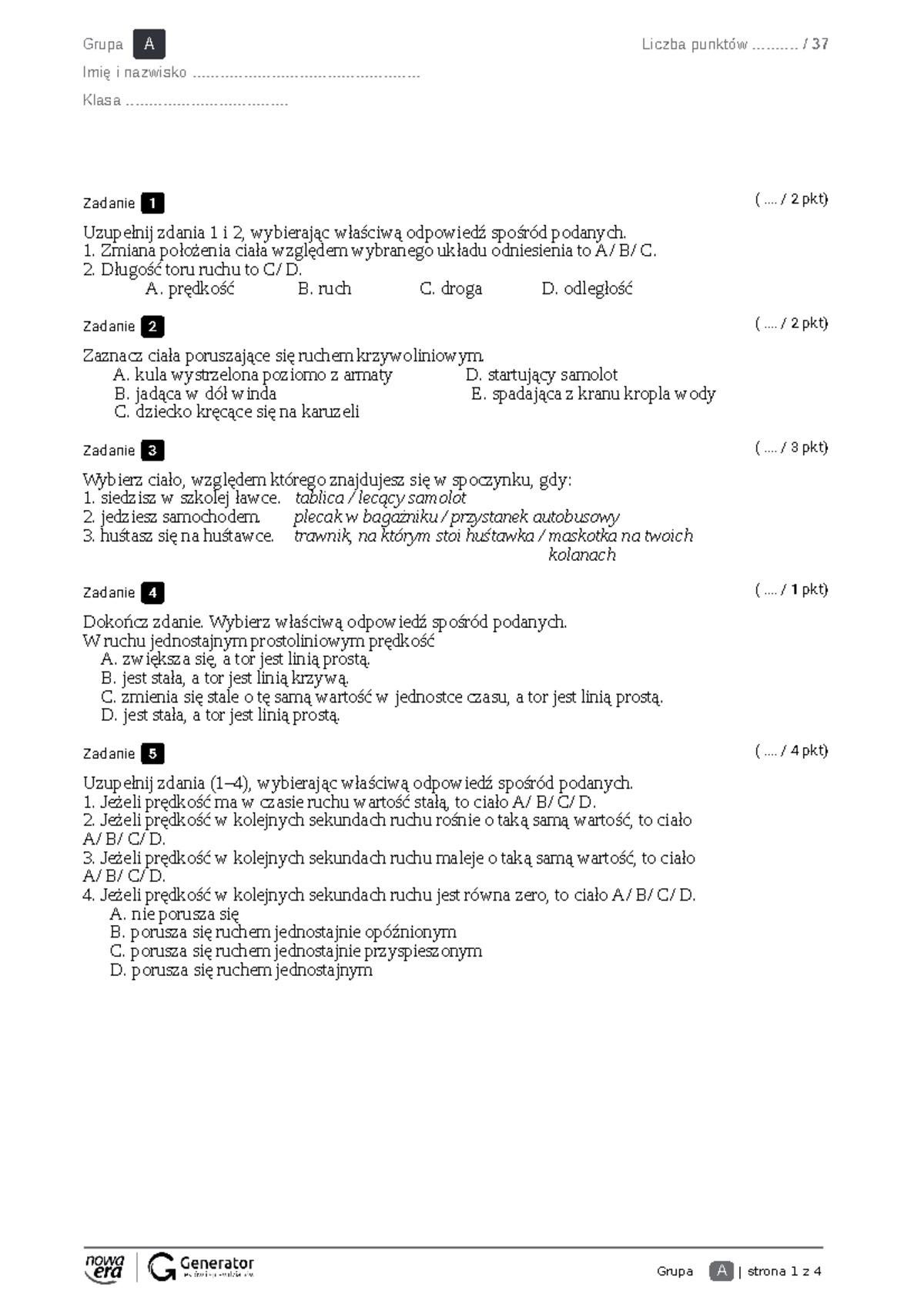 Stany Skupienia Sprawdzian Klasa 7