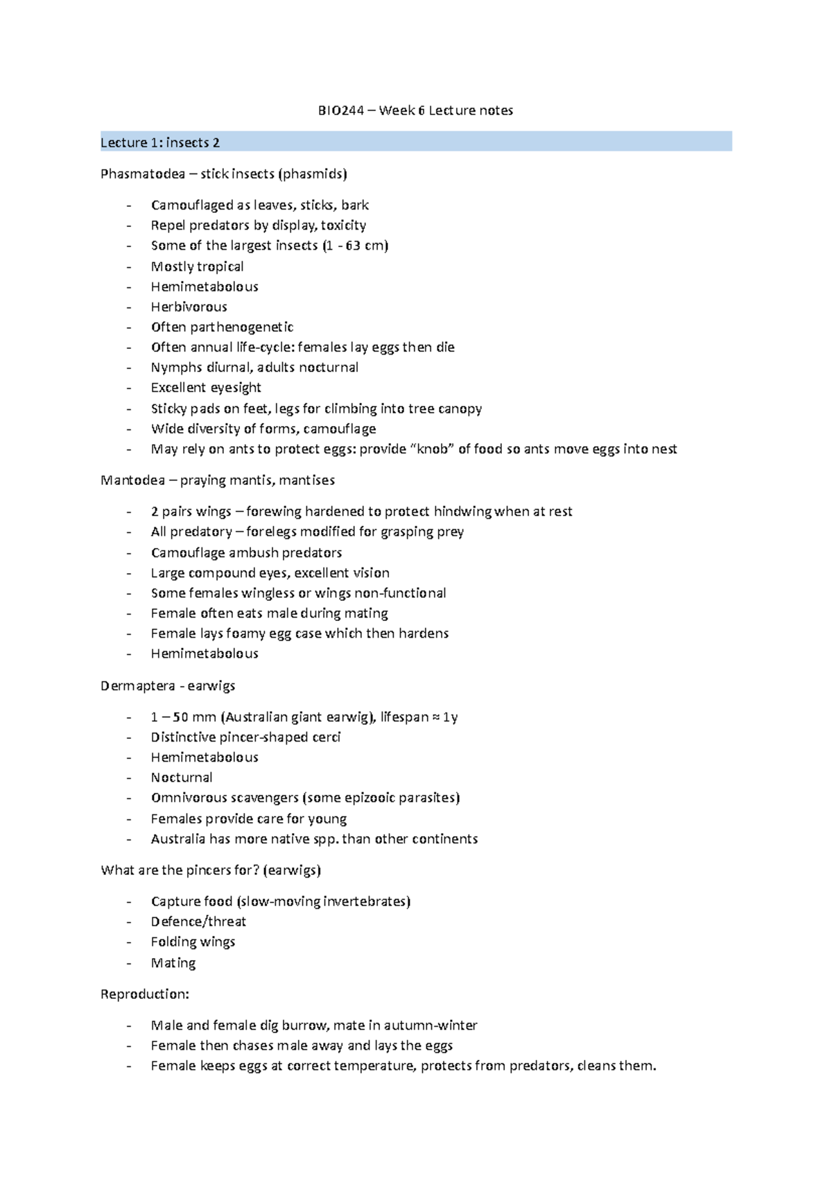 BIO244 week 6 pp - Week 6 lecture notes - BIO244 – Week 6 Lecture notes ...