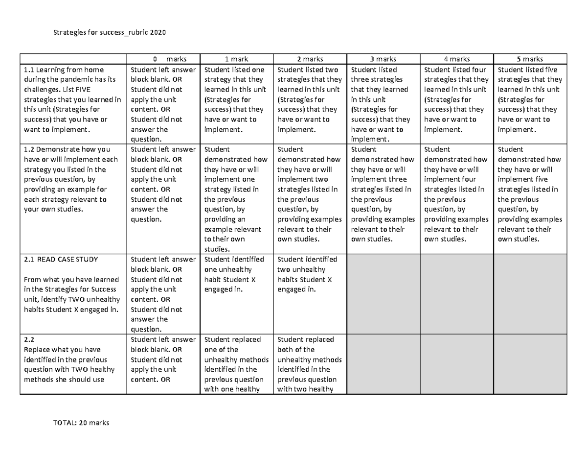 Strategies for success rubric 2020 - Strategies for success_rubric 2020 ...