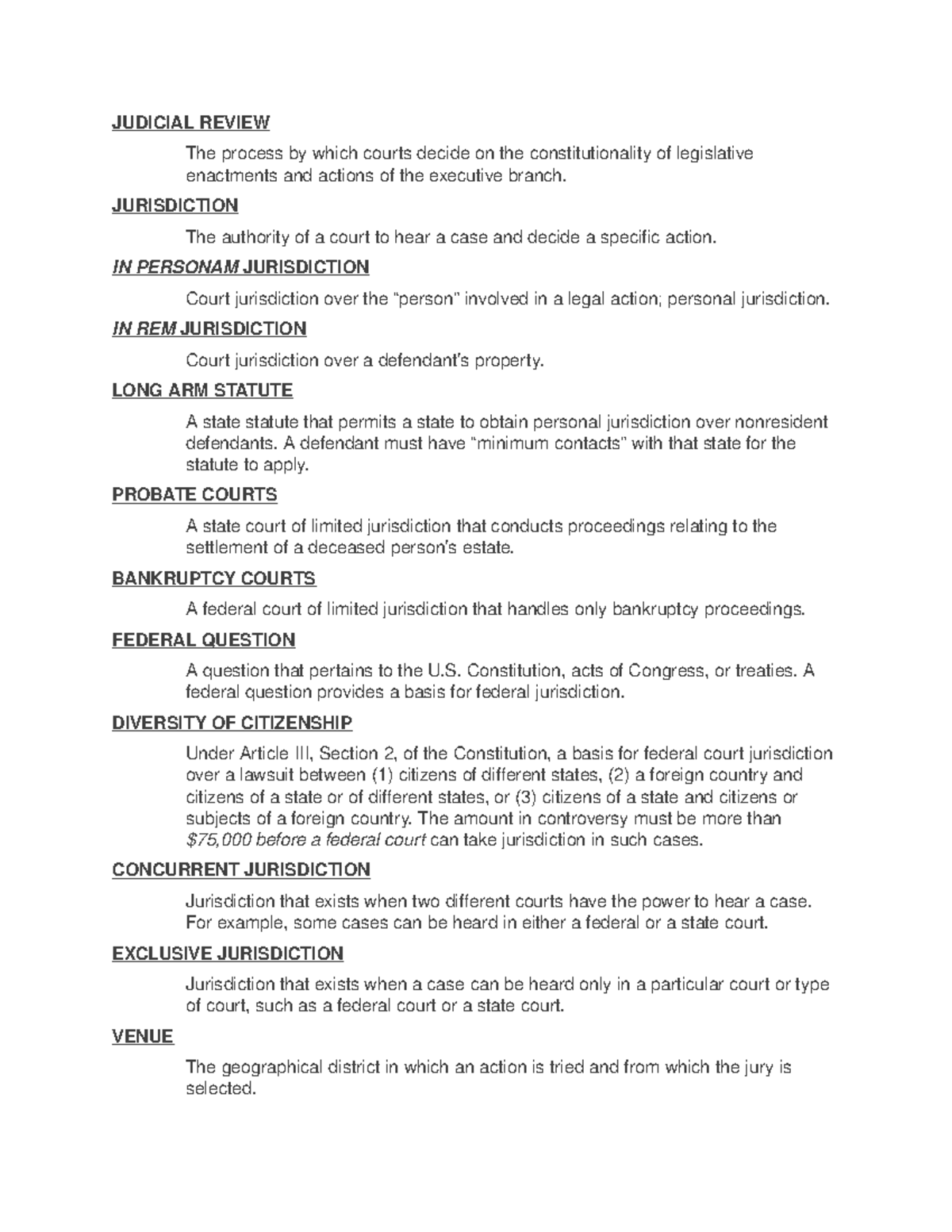 Chapter 2 Terms - Lecture notes ch. 2 - JUDICIAL REVIEW The process ...