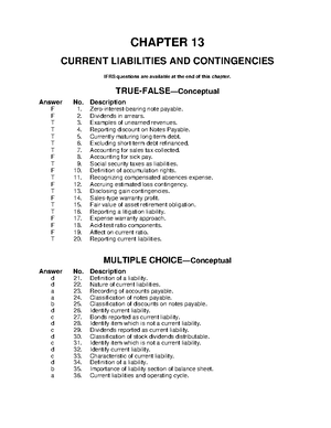 Kieso 15e Testbank Ch13 Chapter 13 Current Liabilities And Contingencies Ifrs Questions Are Available At The End Of This Chapter Answer No Description 10 11 12 Studocu