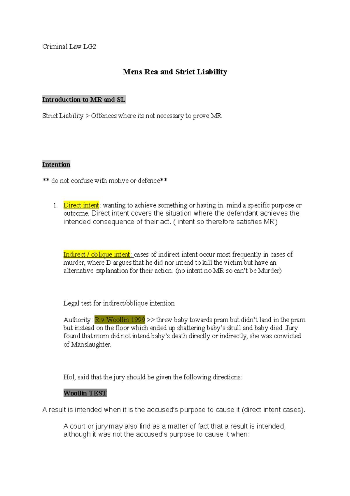 Criminal Law LG2 - trim - Criminal Law LG Mens Rea and Strict Liability ...