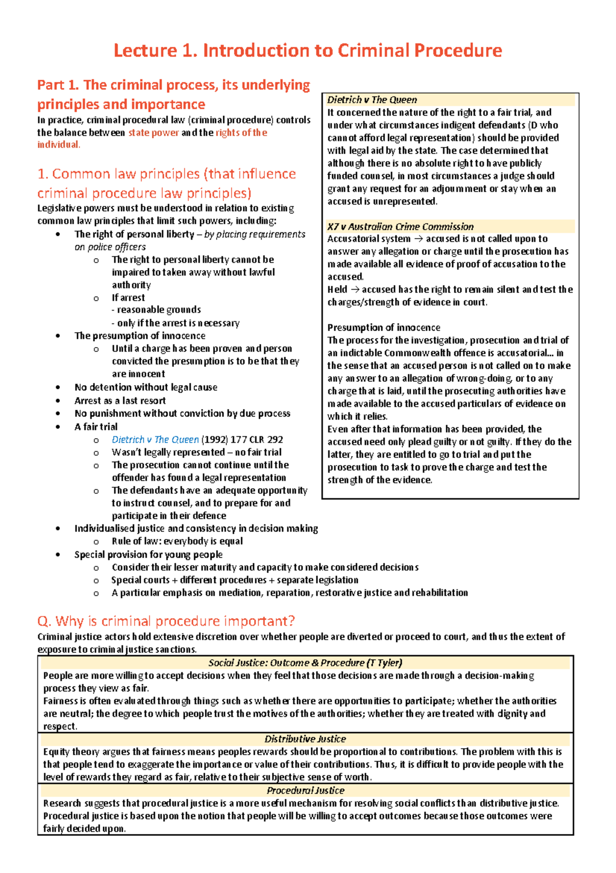 LAWS5003 Notes all topics - Lecture 1. Introduction to Criminal ...