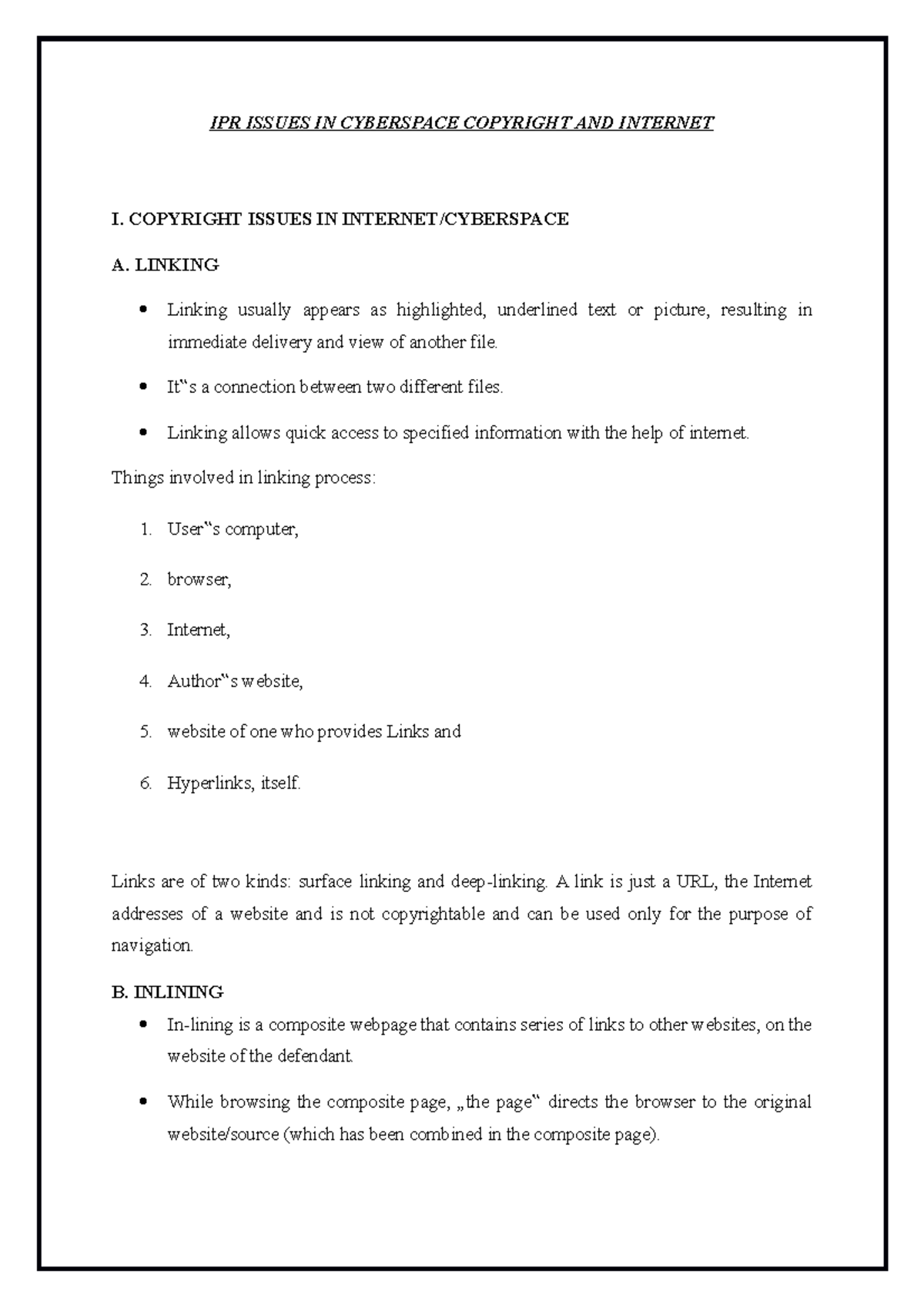 IPR Issues IN Cyber Space- Copyright AND Liability OF Intermidiary ...