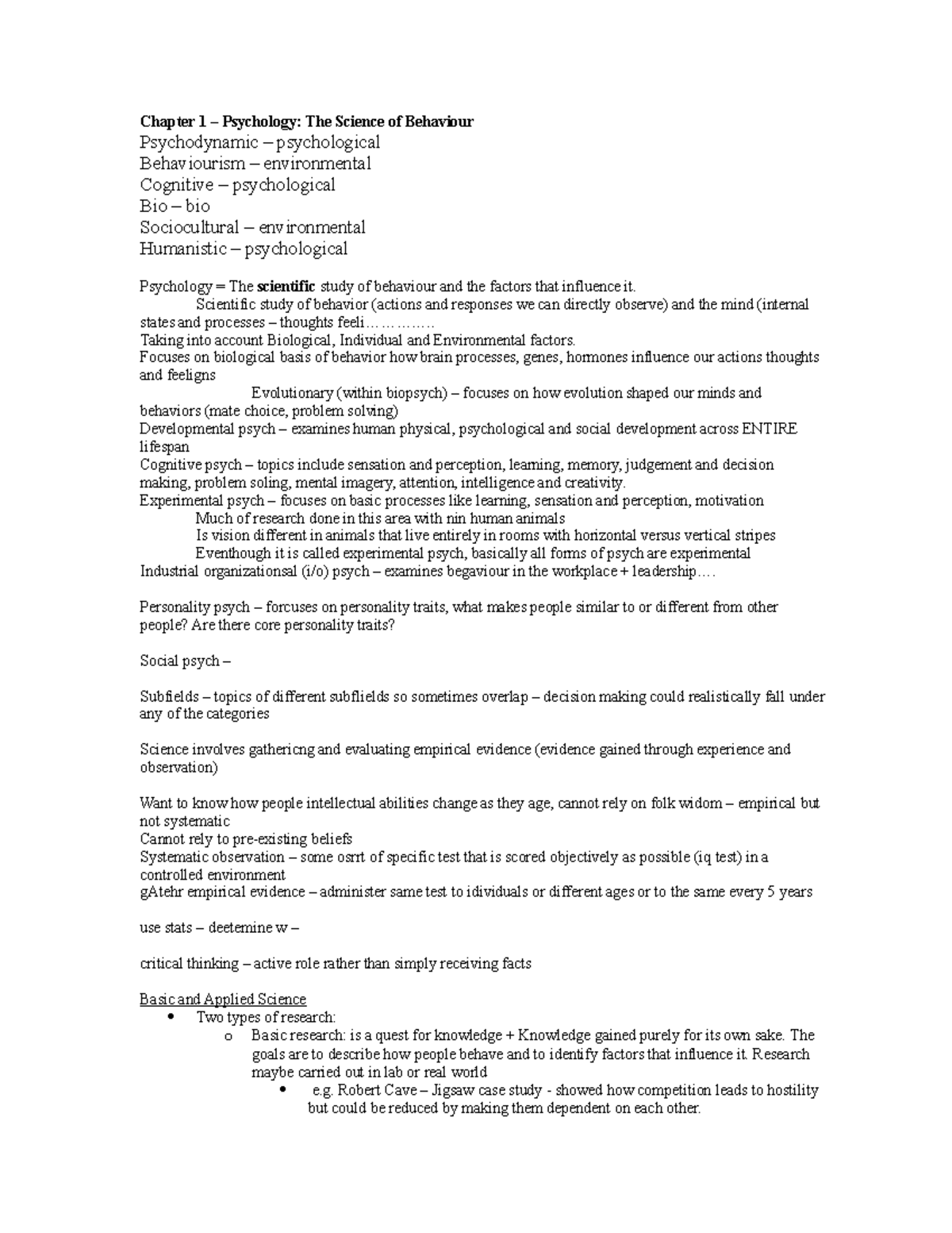 Psych - Bible - 1 - Chapter 1 – Psychology: The Science of Behaviour ...