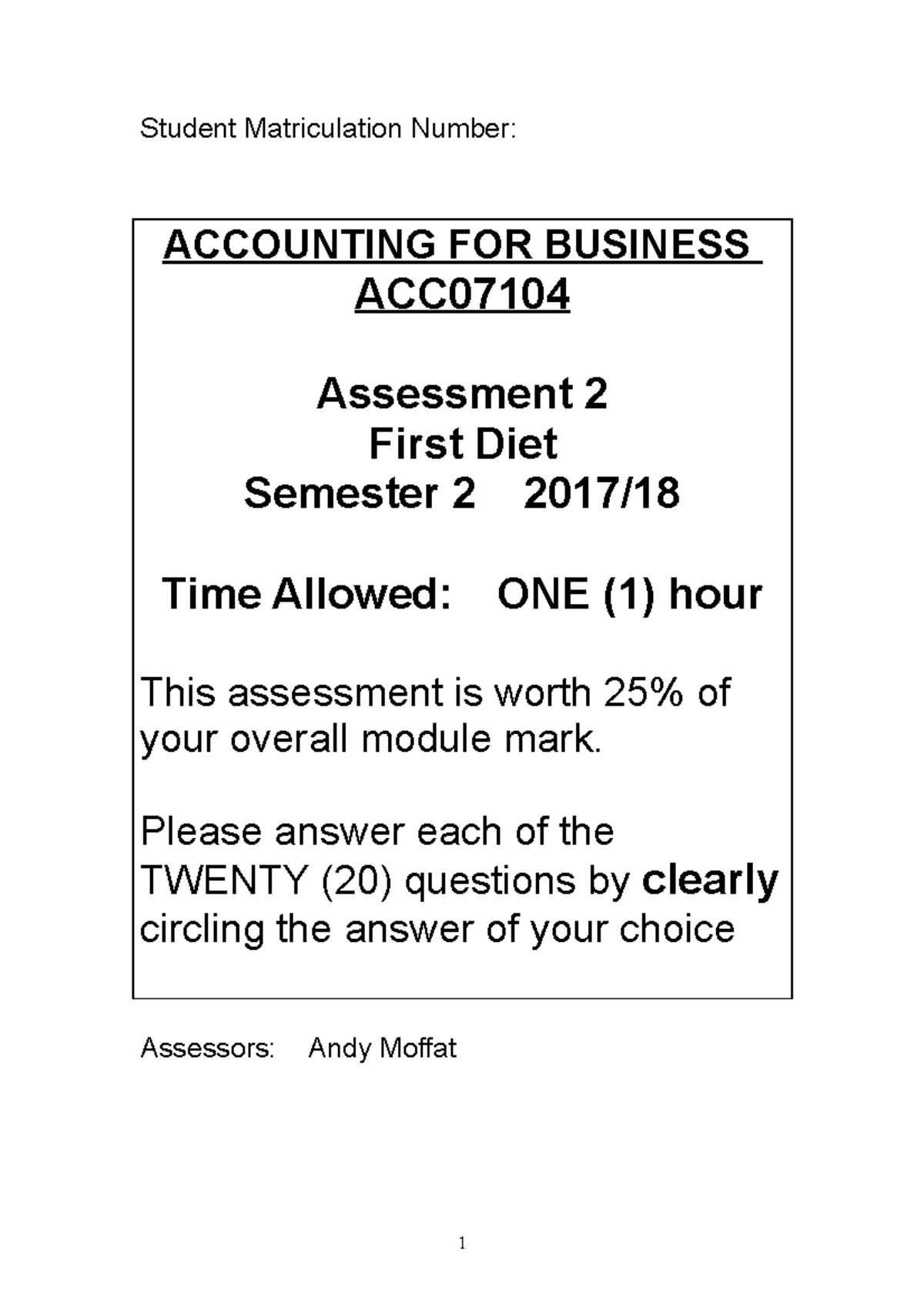 Exam 17 April 2018, questions and answers - Student Matriculation ...