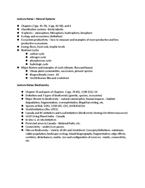 Lecture Notes - Natural Systems and Biodiversity - Lecture ...