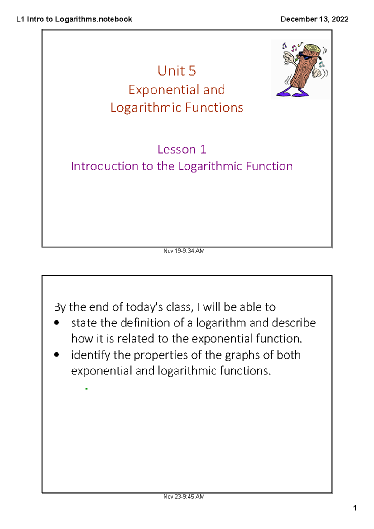 L1 Intro to Logarithms - class slides - Nov 199:34 AM Unit 5 ...