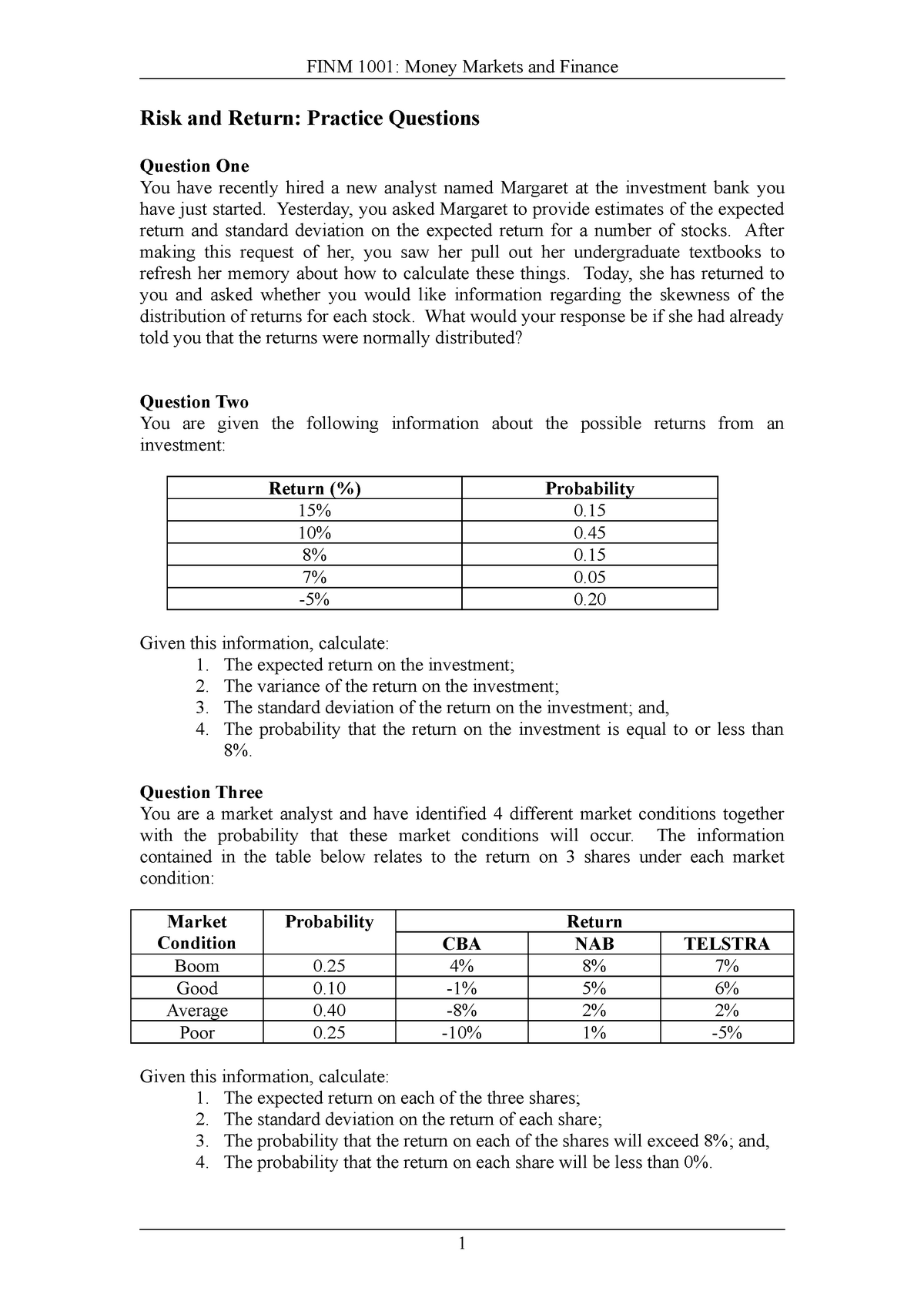 risk-and-return-practice-questions-finm-1001-money-markets-and