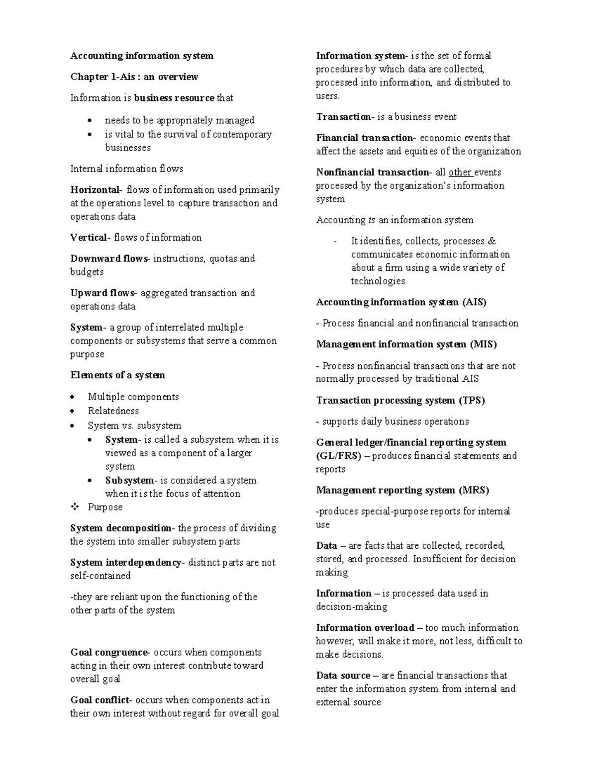 ACC Reviewer - Lecture notes 15 - Accounting information system Chapter ...