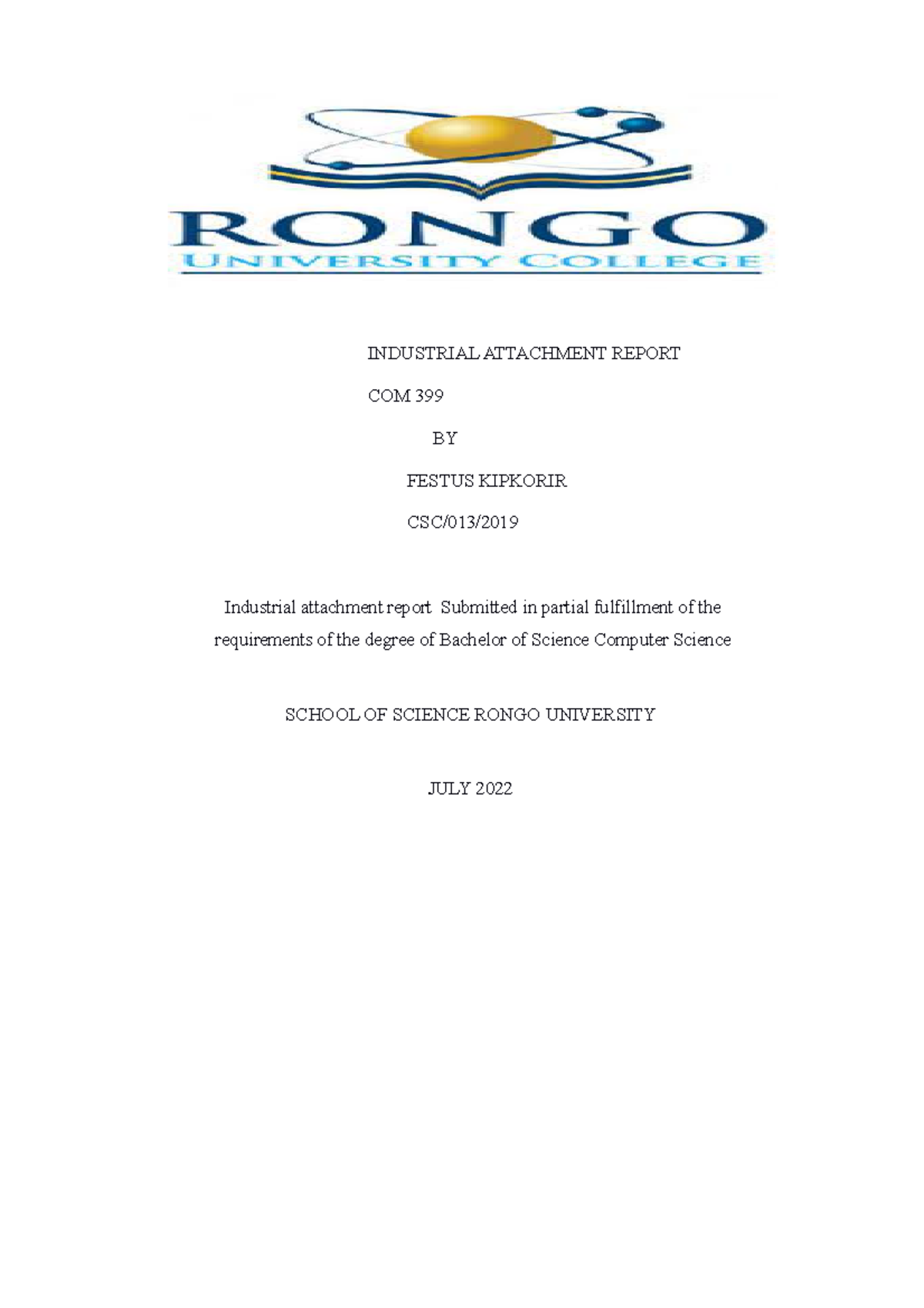 ATTAchment report INDUSTRIAL ATTACHMENT REPORT COM 399 BY FESTUS