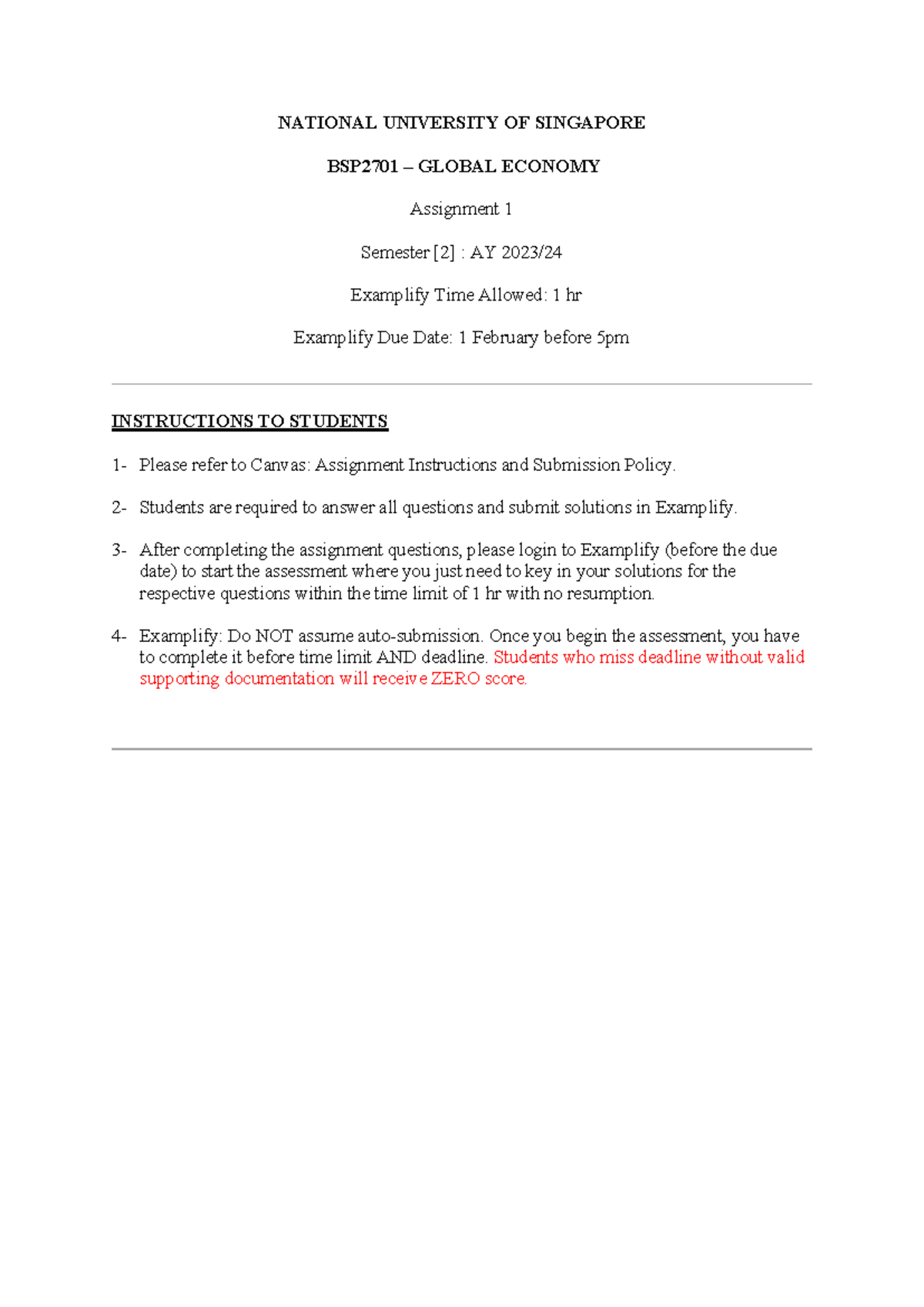 Assignment+1 Question - NATIONAL UNIVERSITY OF SINGAPORE BSP2701 ...