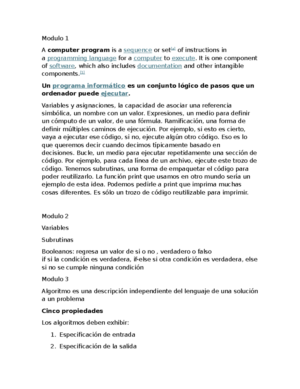 Programacion 2do curso - Modulo 1 A computer program is a sequence or ...