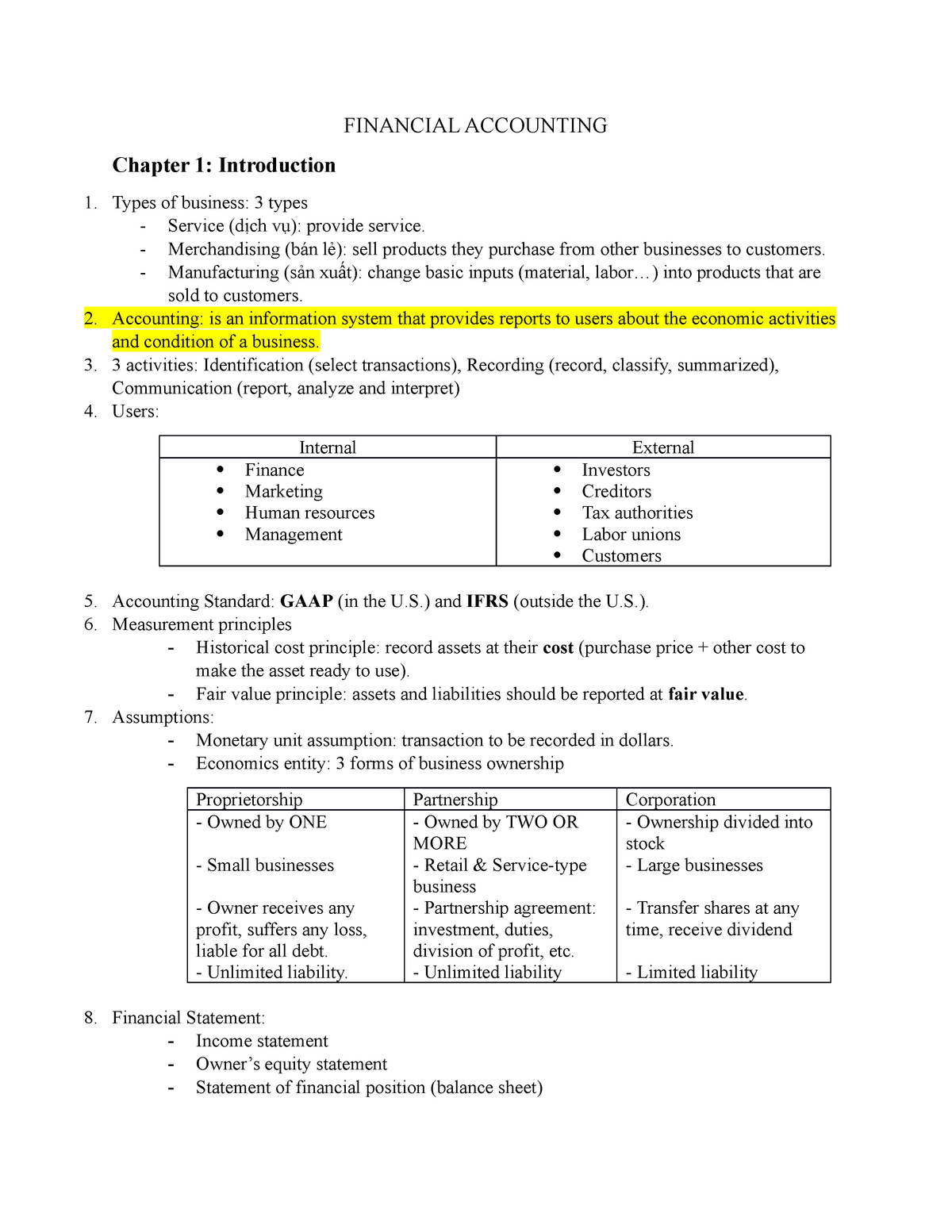 Midterm Template Plz - FINANCIAL ACCOUNTING Chapter 1: Introduction ...