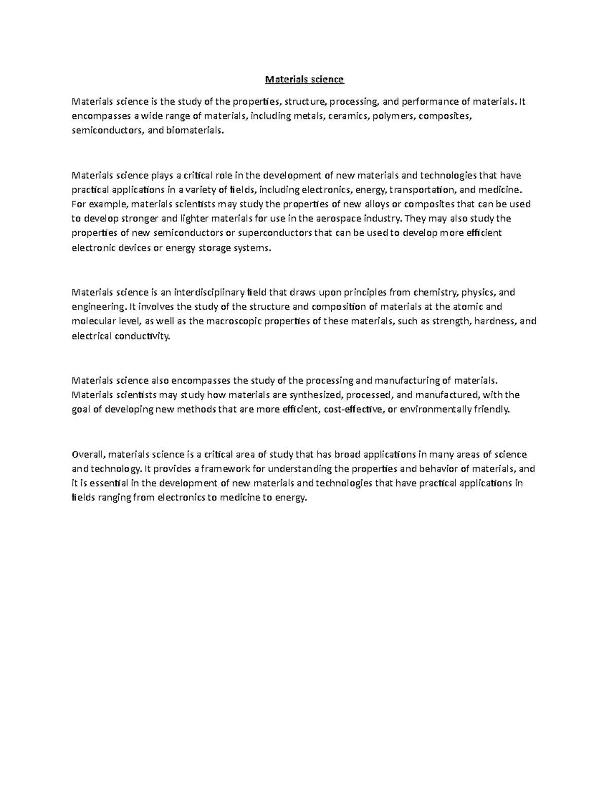 Materials science - Materials science Materials science is the study of ...