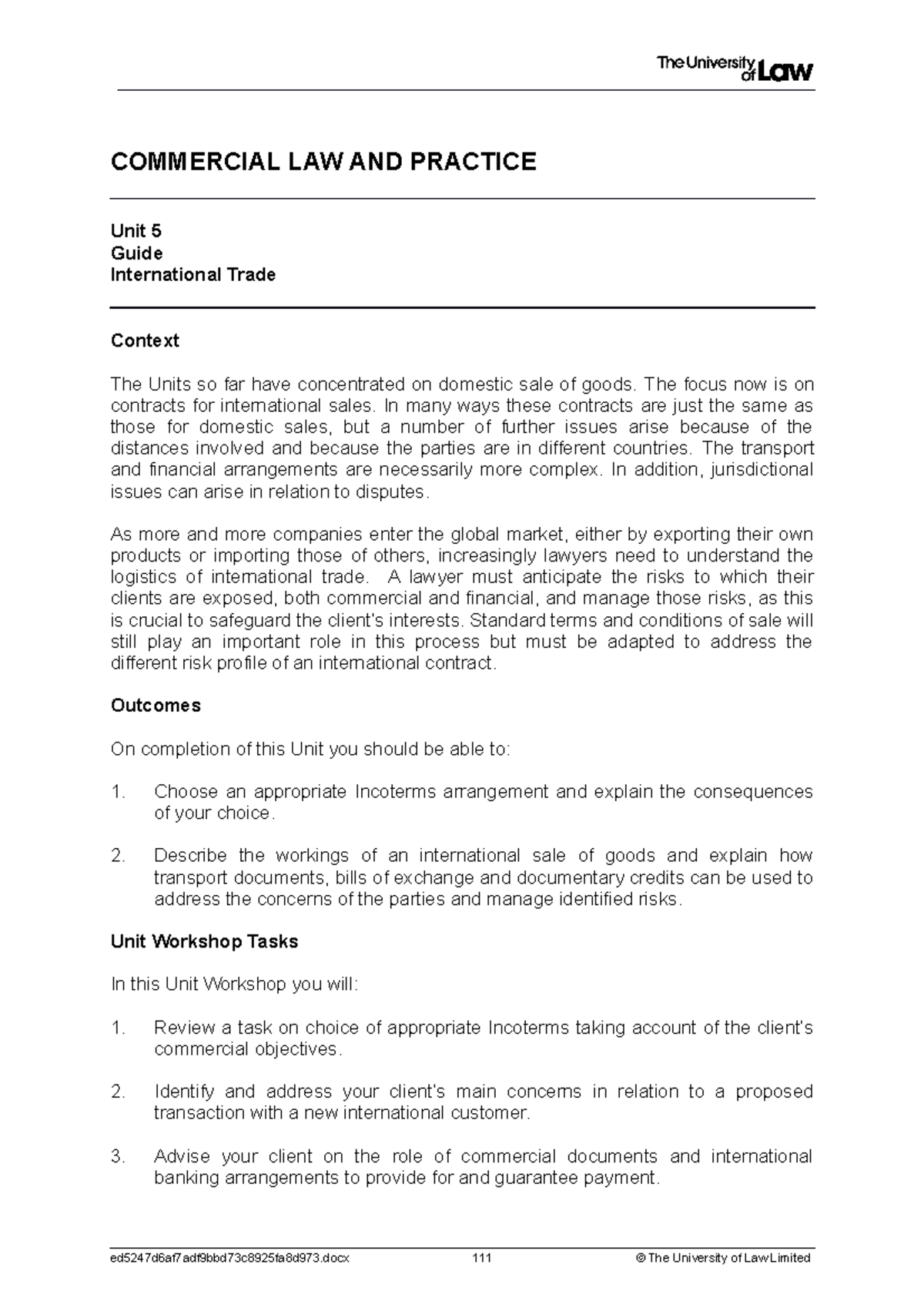 2223 comm ws05 ce01 guide - COMMERCIAL LAW AND PRACTICE Unit 5 Guide ...