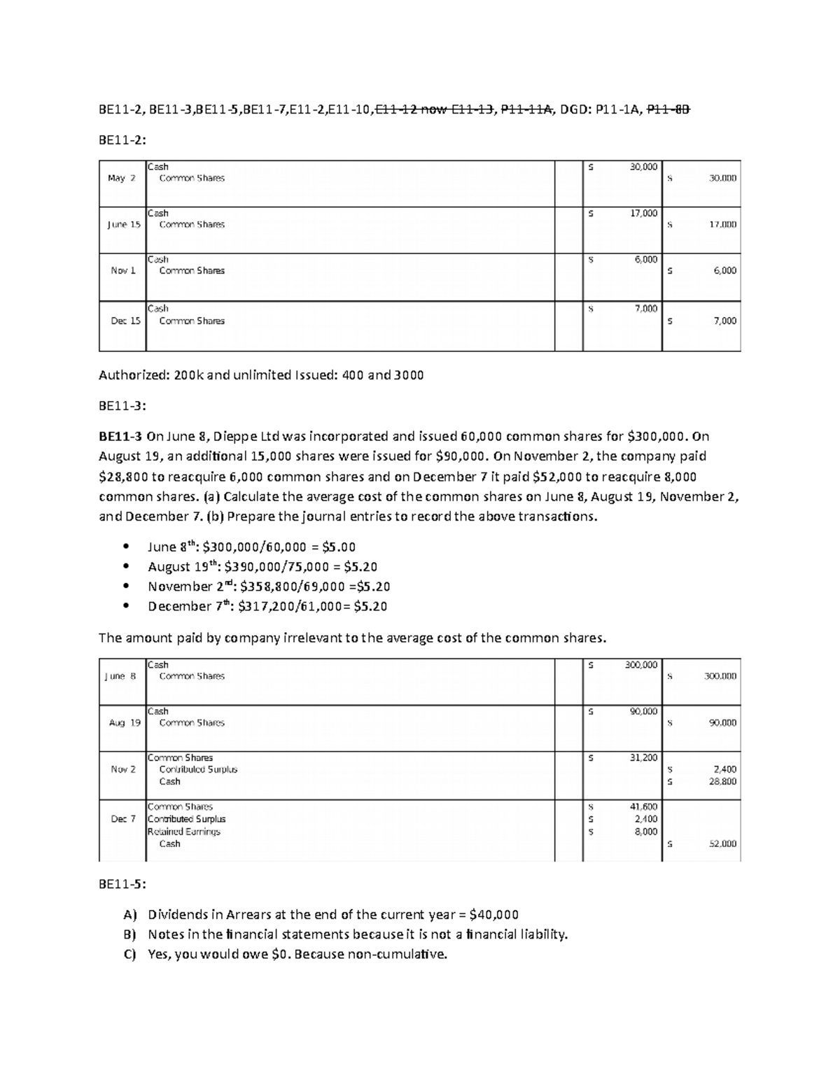 Chapter 11 Wiley Plus Reading Questions - BE11-2, BE11-3,BE11-5,BE11-7 ...