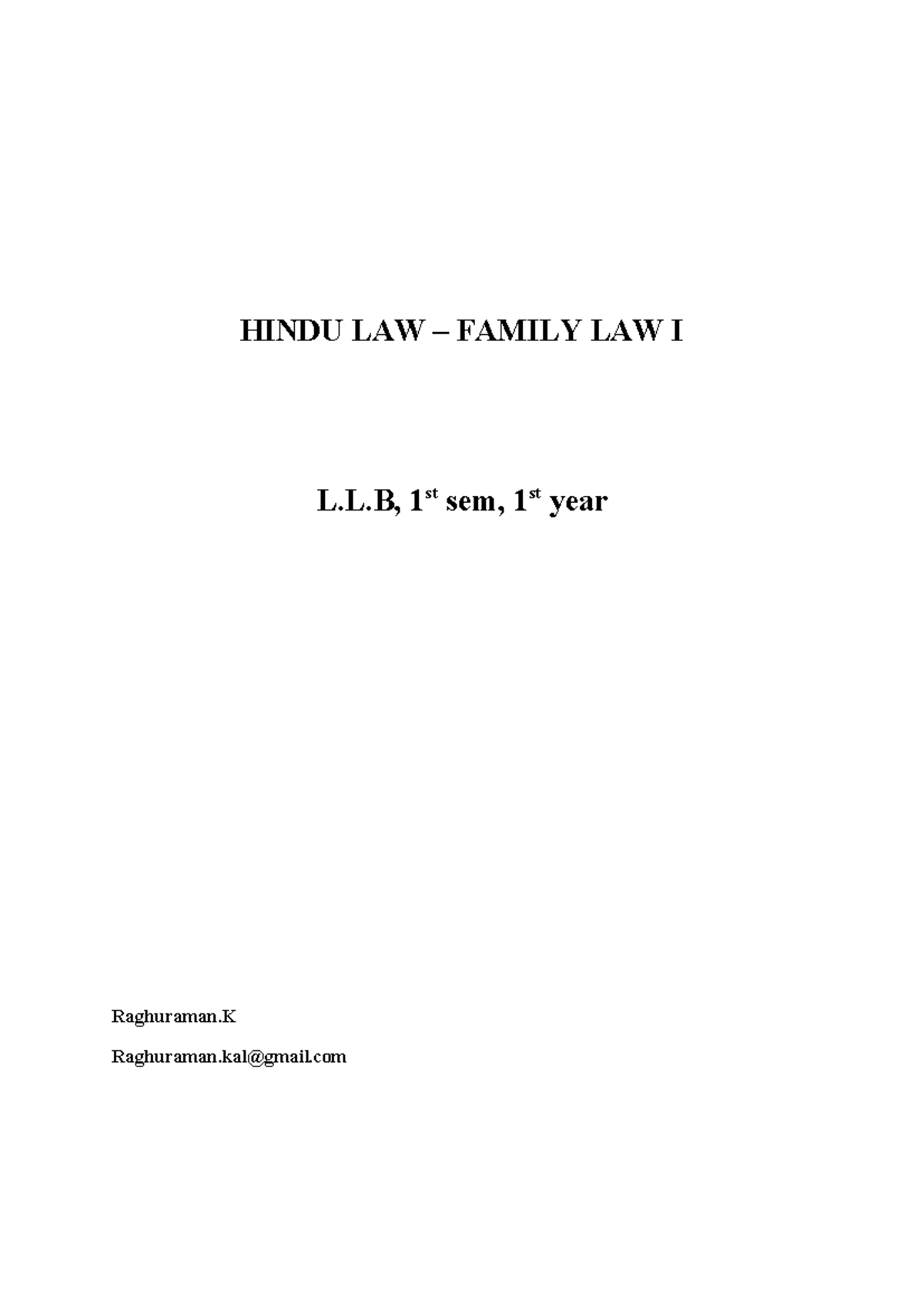 Hindu Law-Notes - Notes for various questions - HINDU LAW – FAMILY LAW ...