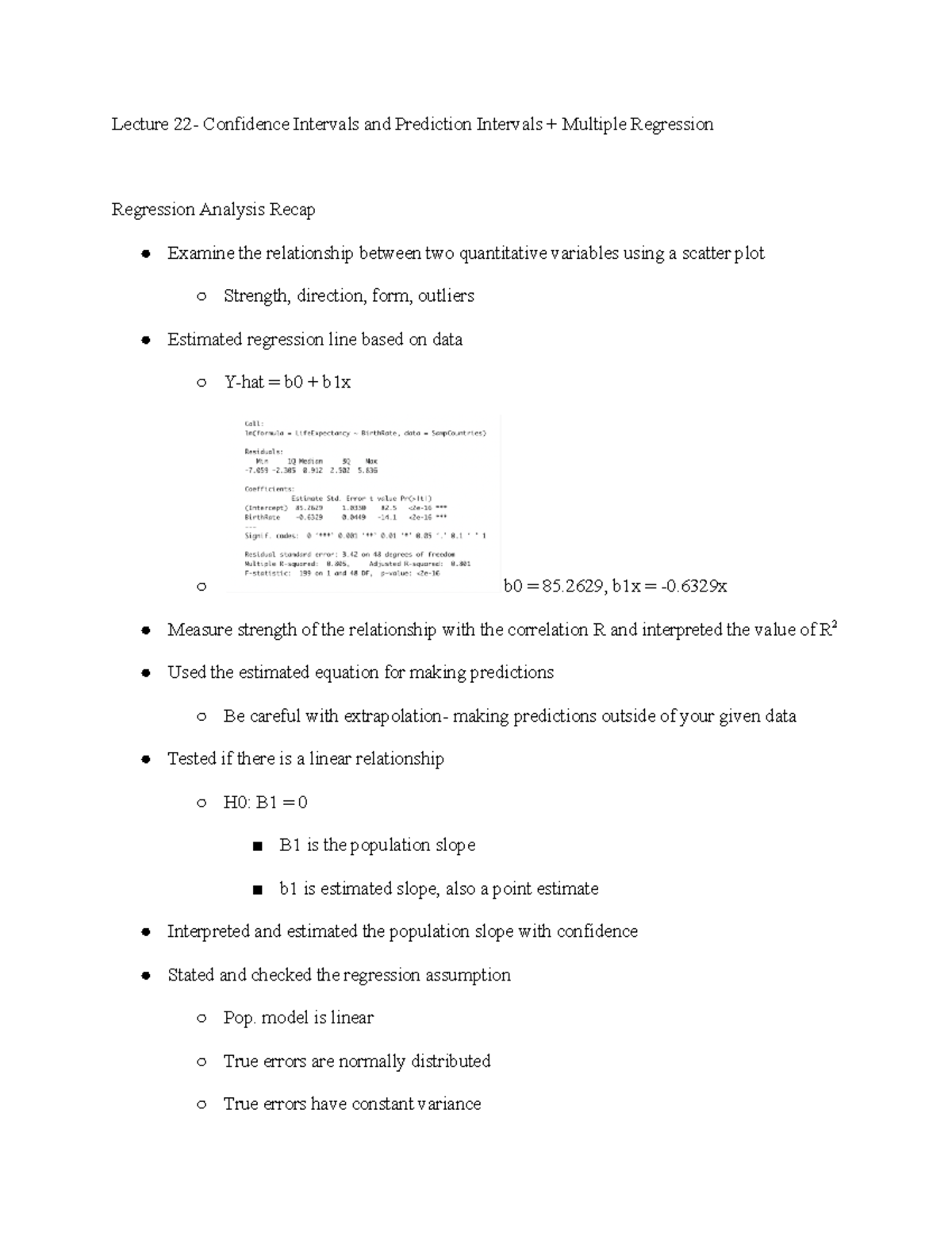Lecture 22- Confidence Intervals and Prediction Intervals + Multiple ...