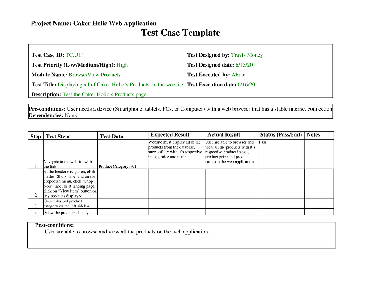 Caker Holic Test Case - Work - Test Case Template Test Case ID: TC.UI ...