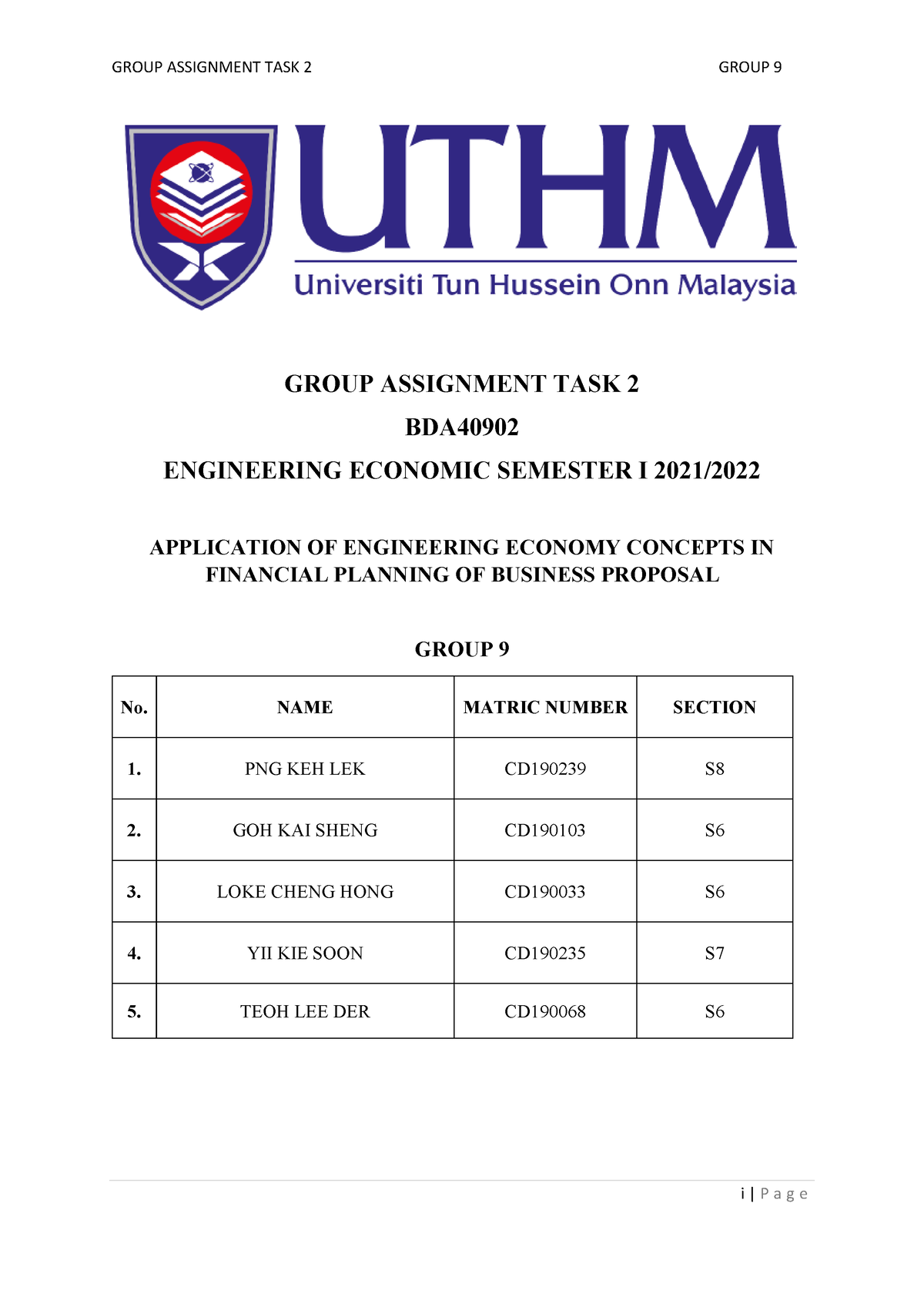 ENG ECO TASK 2 FULL Report V2 - I | P A G E GROUP ASSIGNMENT TASK 2 BDA ...