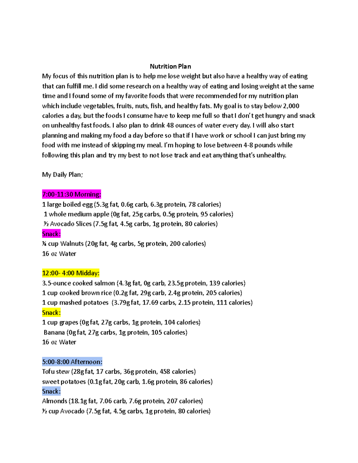 Nutrition plan - I did some research on a healthy way of eating and ...