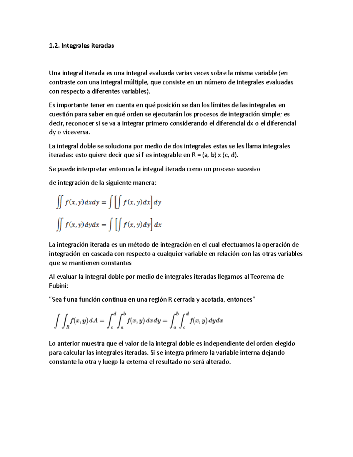 1.2. interales iteradas - Integrales iteradas Una integral iterada es ...