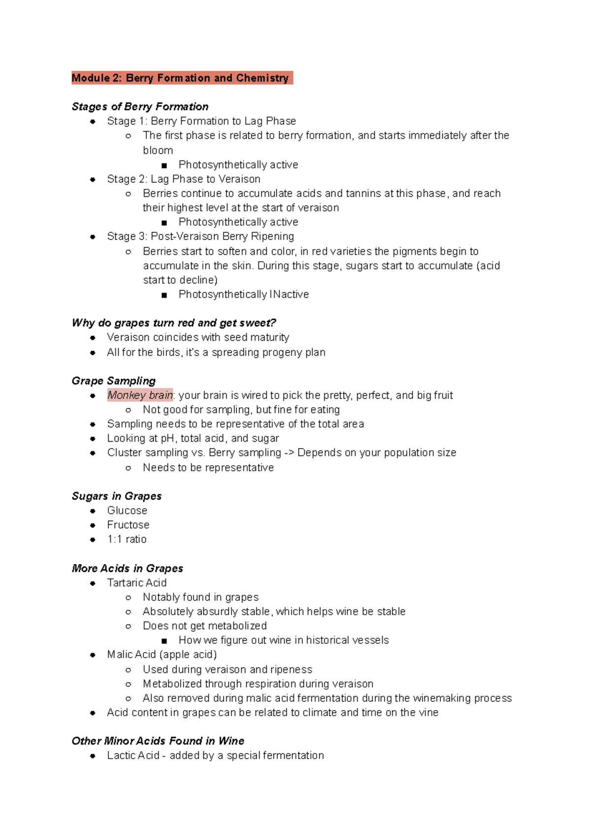 HRT 335 Module 2 Berry Formation and Chemistry Module 2 Berry Formation and Chemistry Stages
