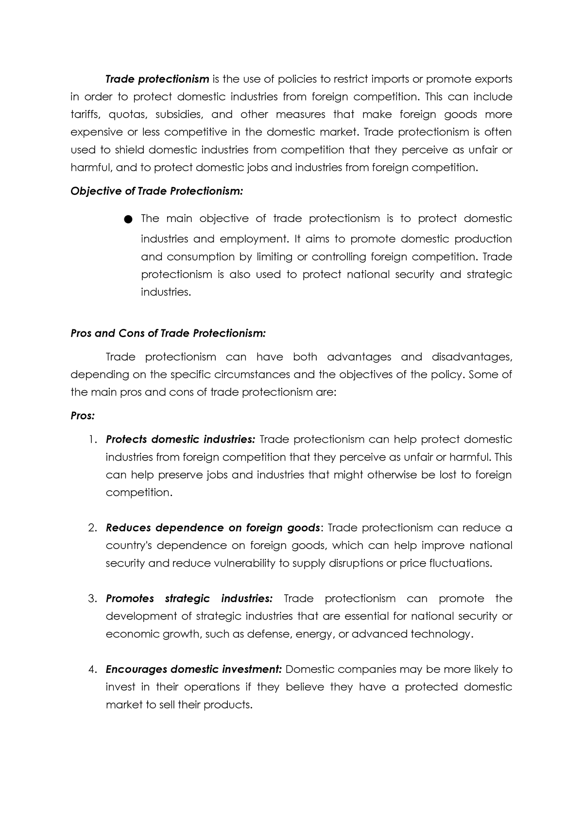 ( Summary OF Trade Protectionism) - Trade protectionism is the use of ...