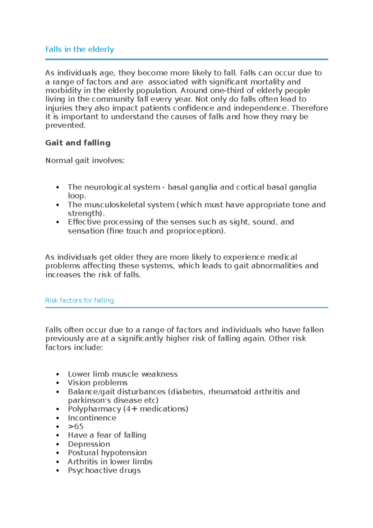 Falls in the elderly - Finals notes - Falls in the elderly As ...