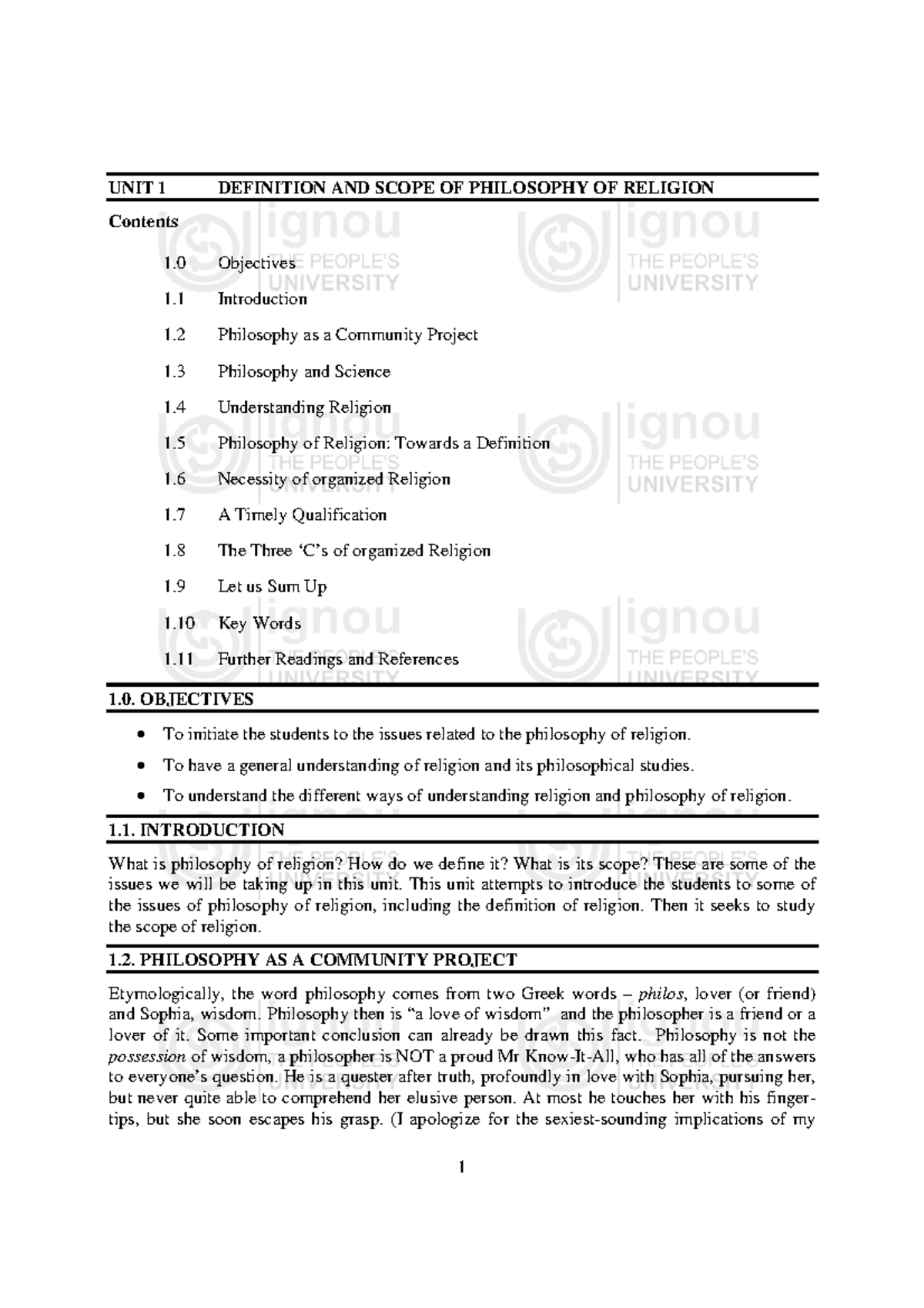 Unit-1 - UNIT 1 DEFINITION AND SCOPE OF PHILOSOPHY OF RELIGION Contents ...