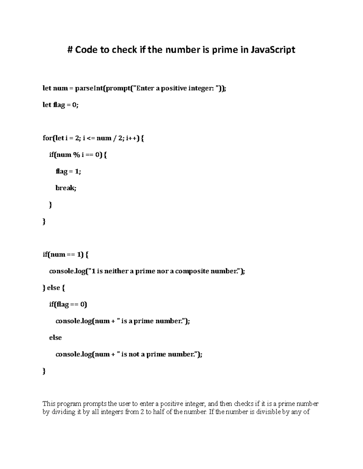 Javascrit-Prime - Using Javascript To Check Prime Number - # Code To ...