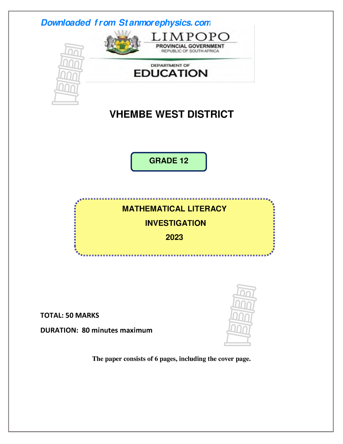 LP Maths Literacy Grade 12 Investigation 2023 - VHEMBE WEST DISTRICT ...