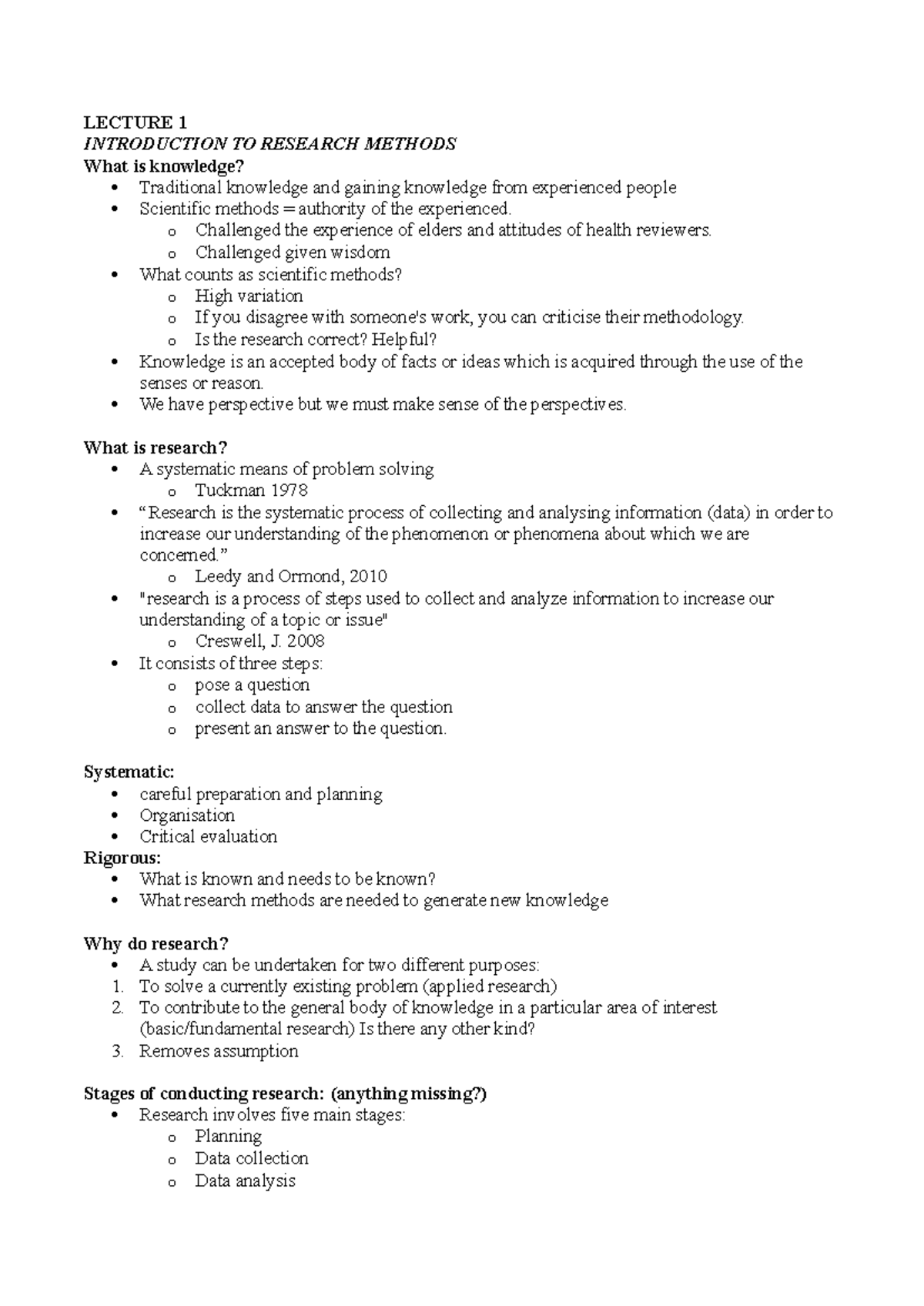 Health 1002 notes - LECTURE 1 INTRODUCTION TO RESEARCH METHODS What is ...