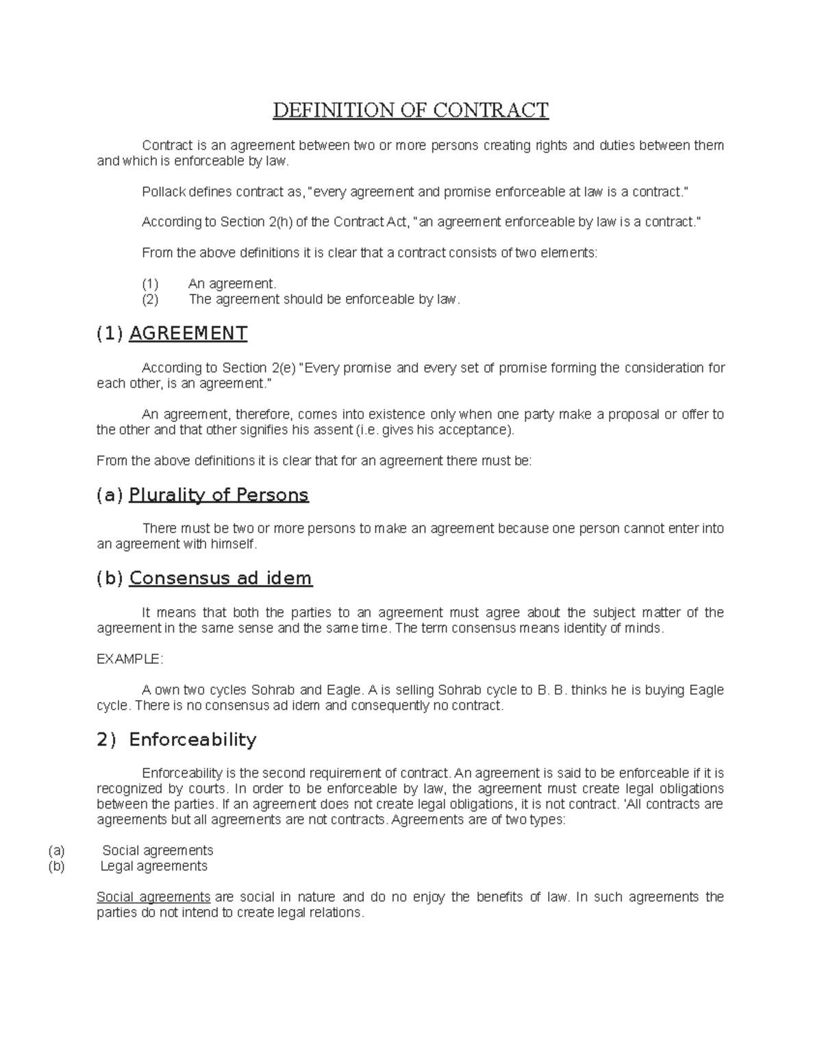 Business law - lectures notes - DEFINITION OF CONTRACT Contract is an ...