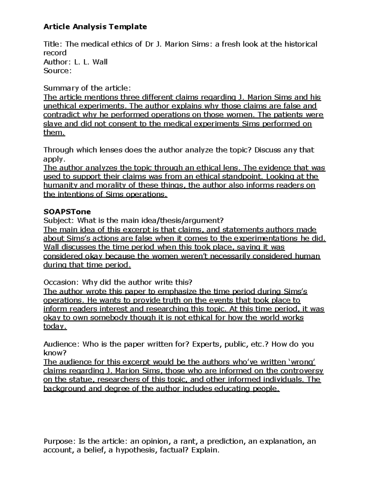Article Analysis Worksheet - Article Analysis Template Title: The ...