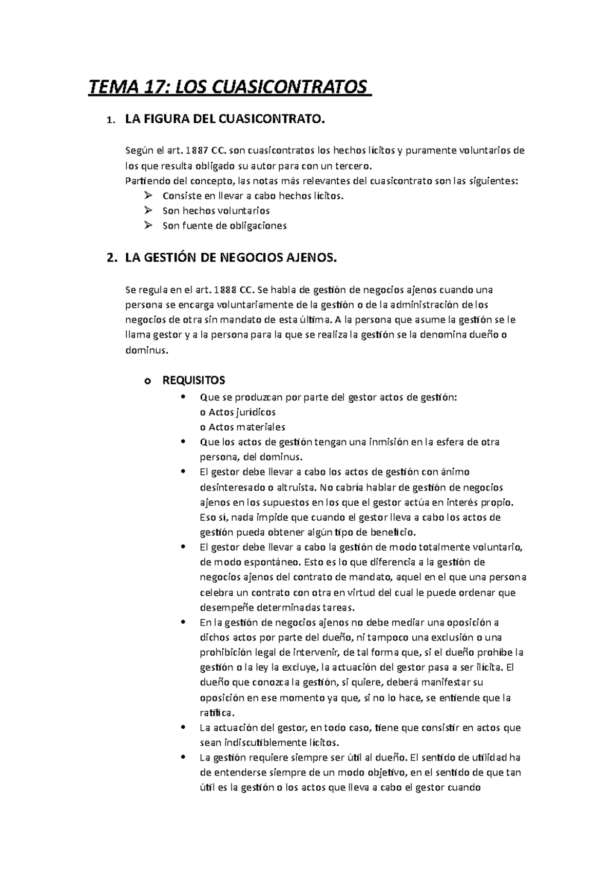 TEMA 17 - Apuntes 17 - TEMA 17: LOS CUASICONTRATOS 1. LA FIGURA DEL ...