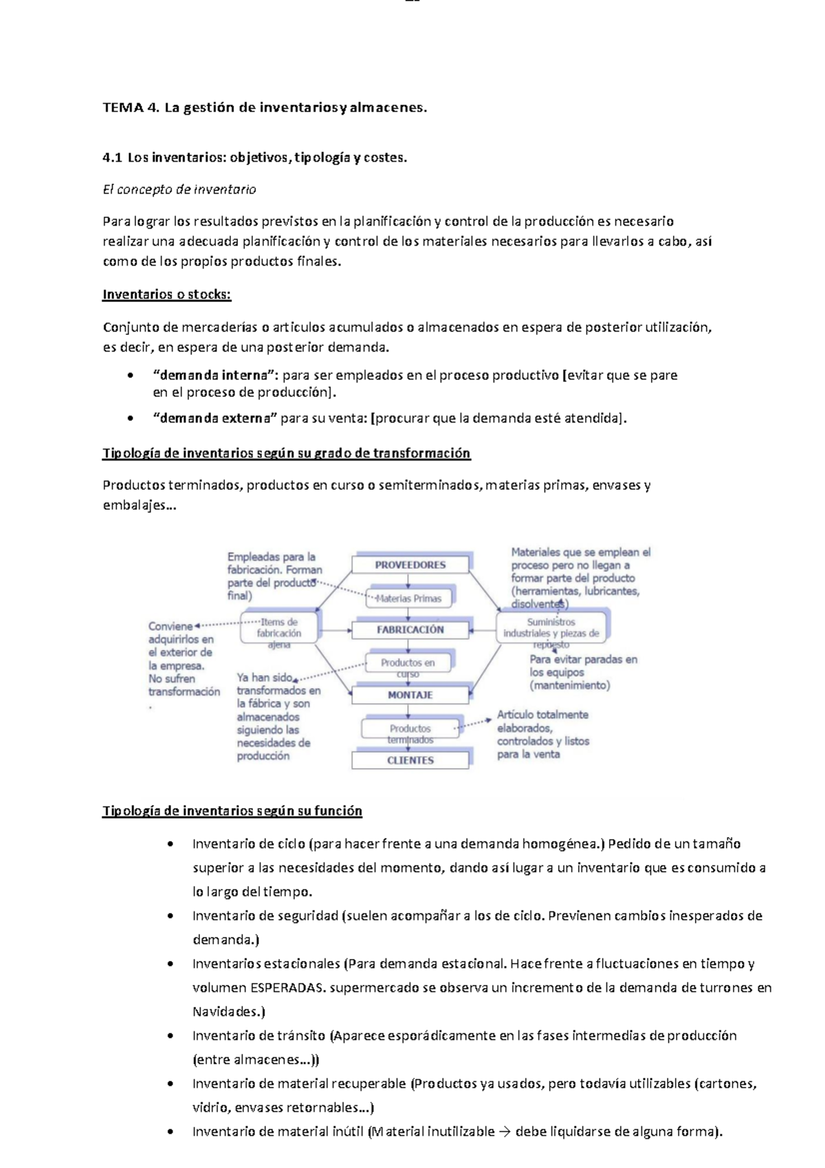 TEMA 4 Dirección de Operaciones - TEMA 4. La gestión de inventarios y ...