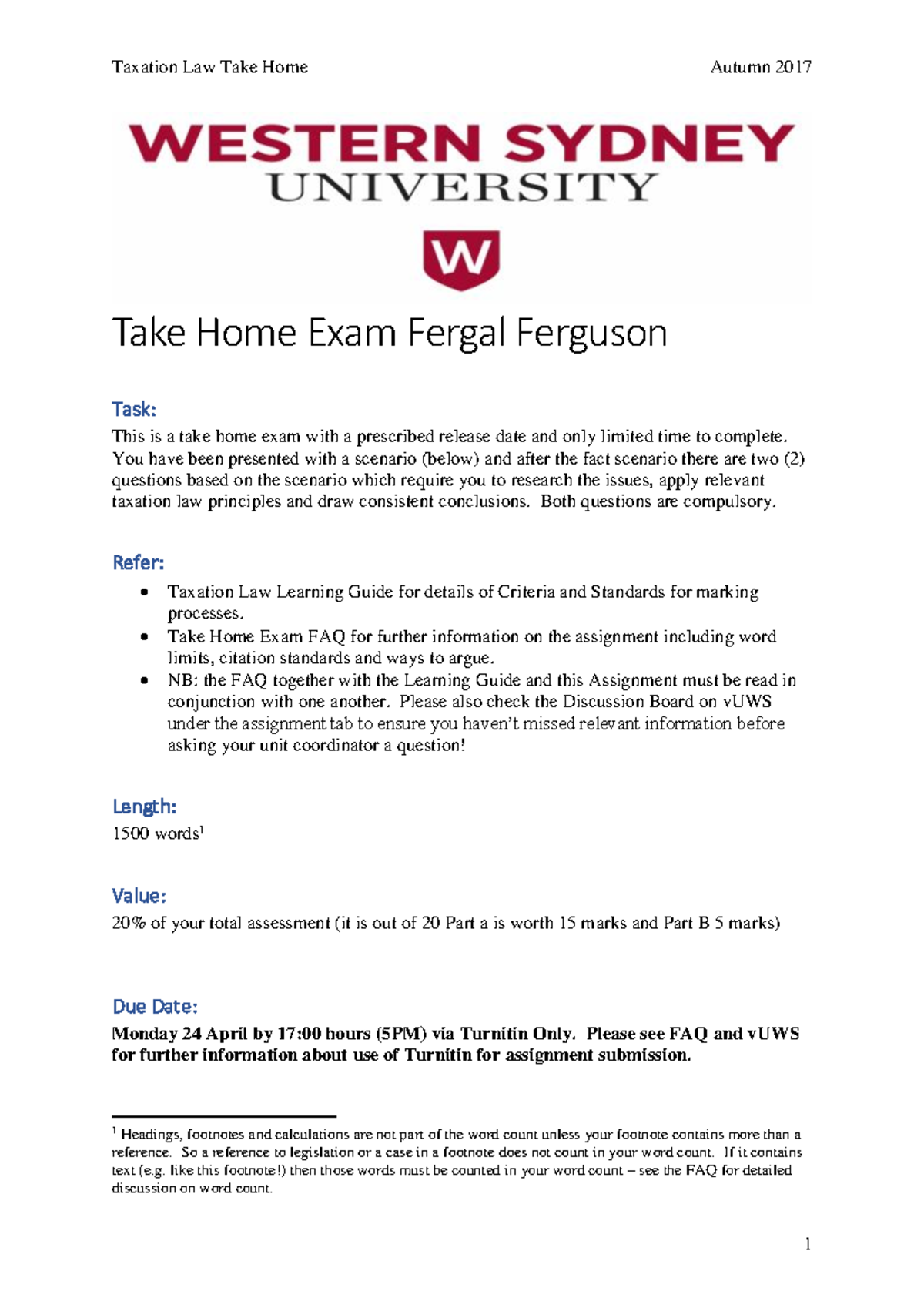 Tax law 2001 87 Take Home Exam Fergal Ferguson Take Home Exam Fergal