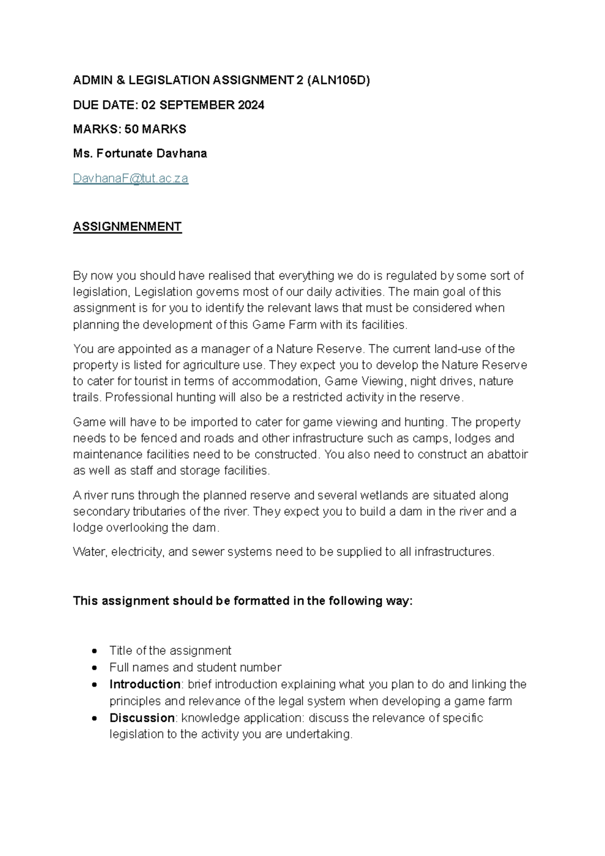 ALN105D Assignment 2 - ADMIN & LEGISLATION ASSIGNMENT 2 (ALN105D) DUE ...